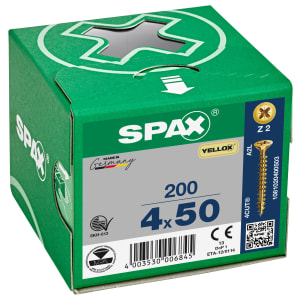 Product image for Spax Pz Countersunk Yellox Screws - 4x50mm Pack Of 200