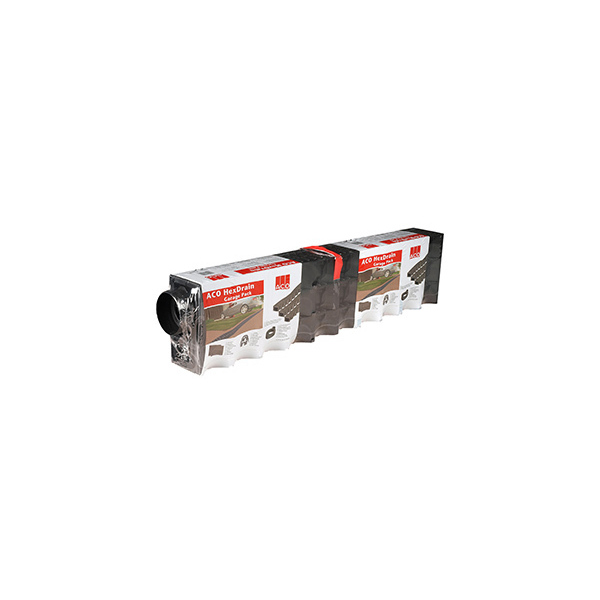 Product image for Hexdrain Garage Pack (complete) 3 X 1M Channels, 2 X Endcaps 1 X Outlet, 1 X Leaf Guard And Instructions