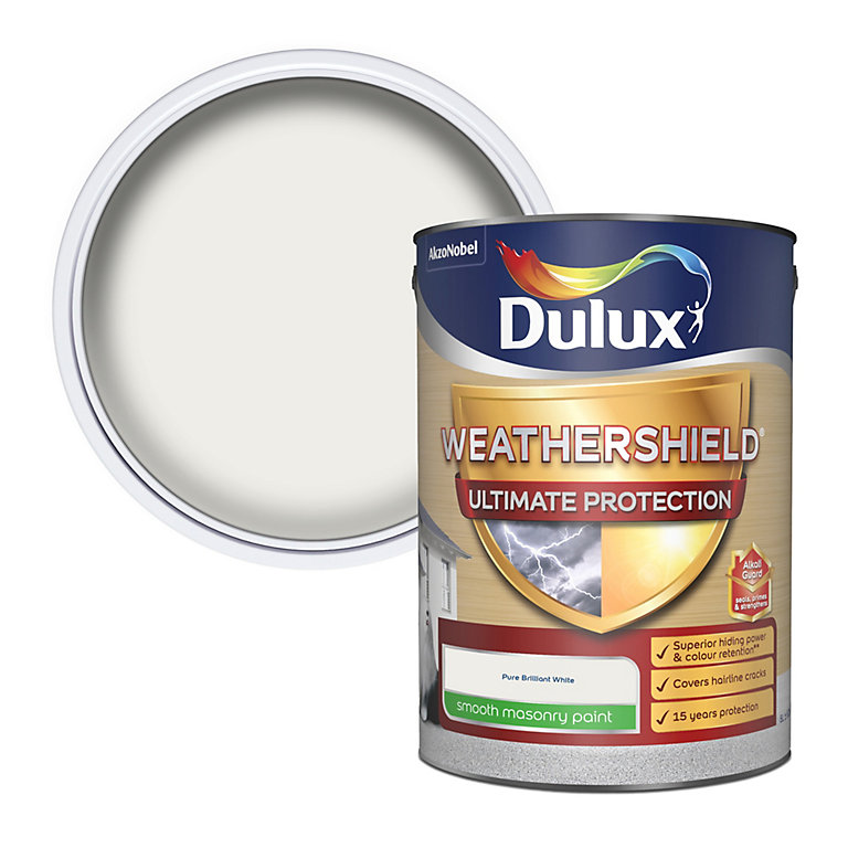 Image of Dulux Weathershield Ultimate Protect Smooth Masonry Paint - Pure Brilliant White - 5L