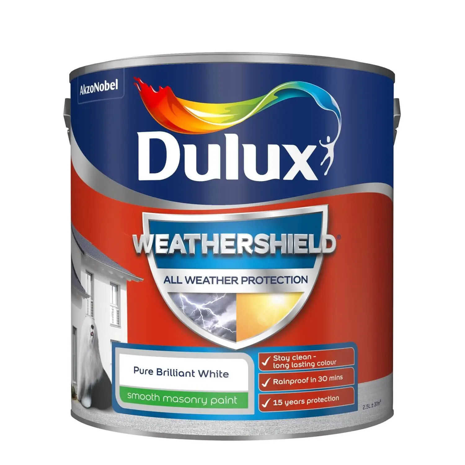 Product image for Dulux Weathershield All Weather Purpose Smooth Paint - Pure Brilliant White - 2.5L