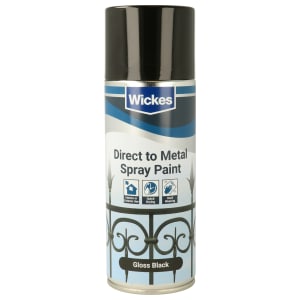 Product image for Wickes Gloss Black Direct to Metal Spray Paint - 400ml