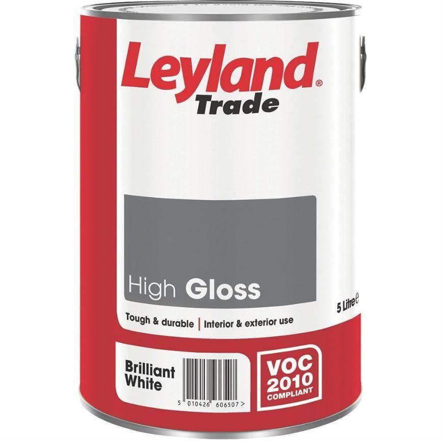Product image for Leyland Trade High Gloss Paint Brilliant White 5ltr