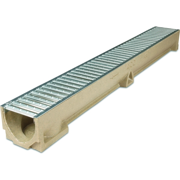 Product image for ACO Raindrain Channel With Galvanised Steel Grate 118x97x1000mm
