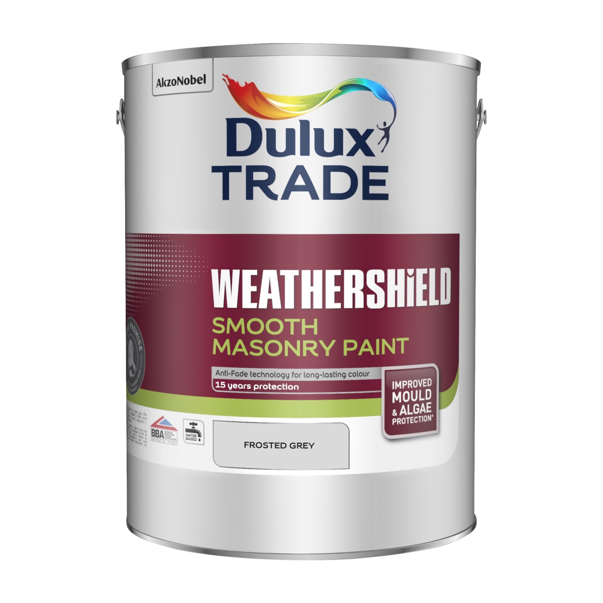 Product image for Dulux Trade Weathershield Smooth Masonry Paint 5L Frosted Grey