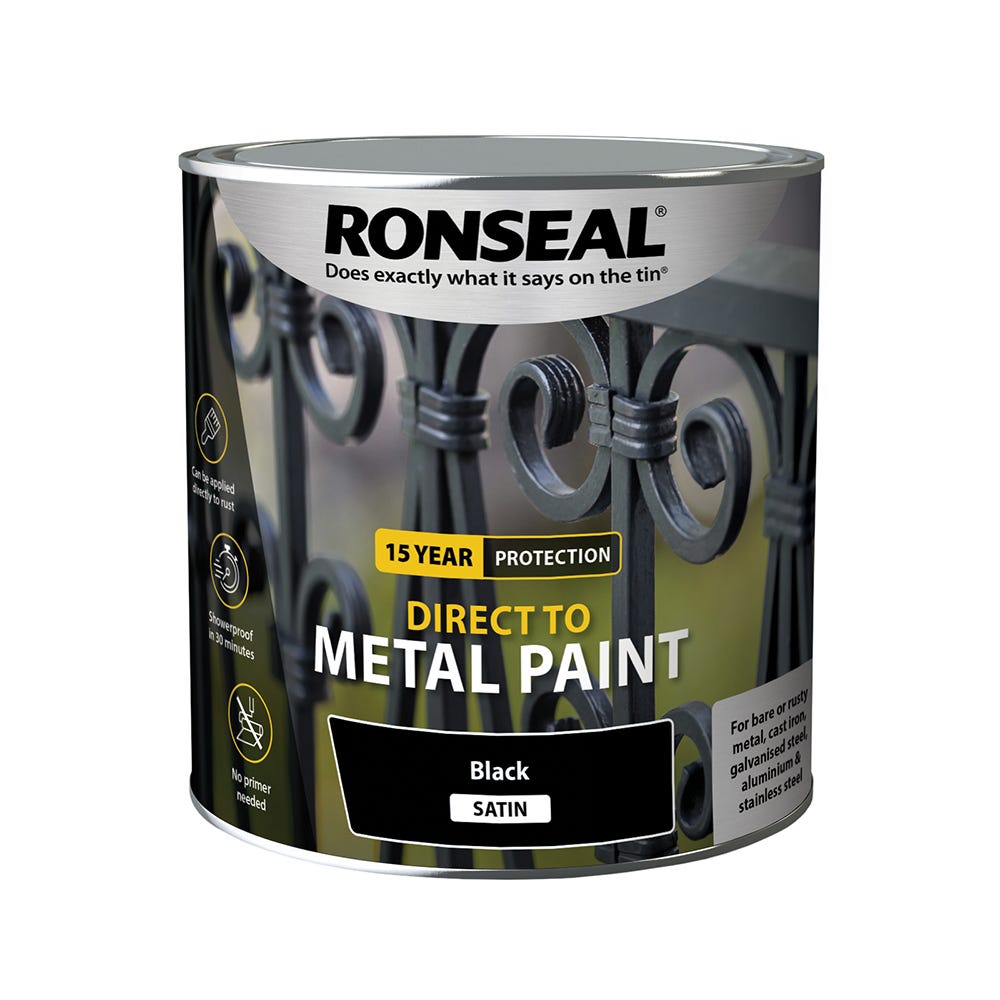 Product image for Ronseal Direct To Metal Paint Black Satin  2.5L