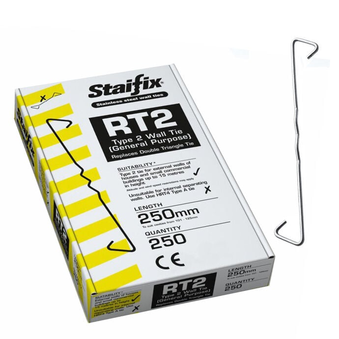Product image for Ancon Staifix RT2 Type 2 General Purpose Wall Tie 250mm (Pack of 250)