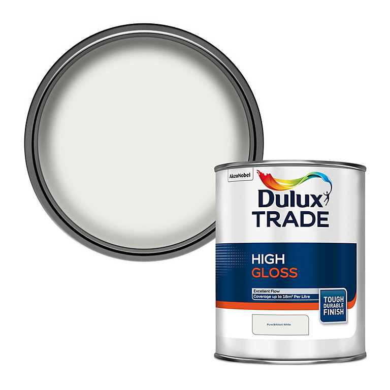 Product image for Dulux Trade Pure brilliant white High gloss Emulsion paint, 1L