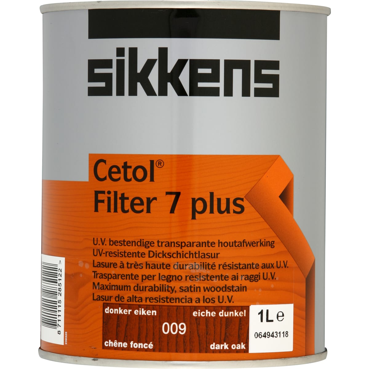 Product image for Sikkens Wood Coatings Cetol Filter 7 Plus Woodstain 1 Litre Dark Oak