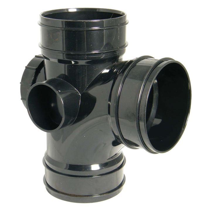 Image of FloPlast Black 110mm Soil 92.5° Triple Solvent Socket Access Branch