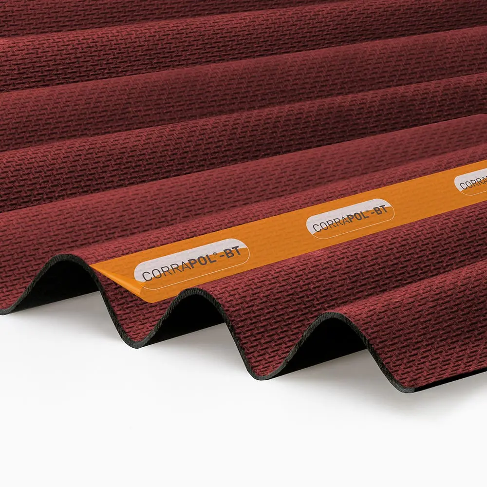 Product image for 930mm X 1000mm Corrapol-bt Red Corrugated Bitumen Sheet