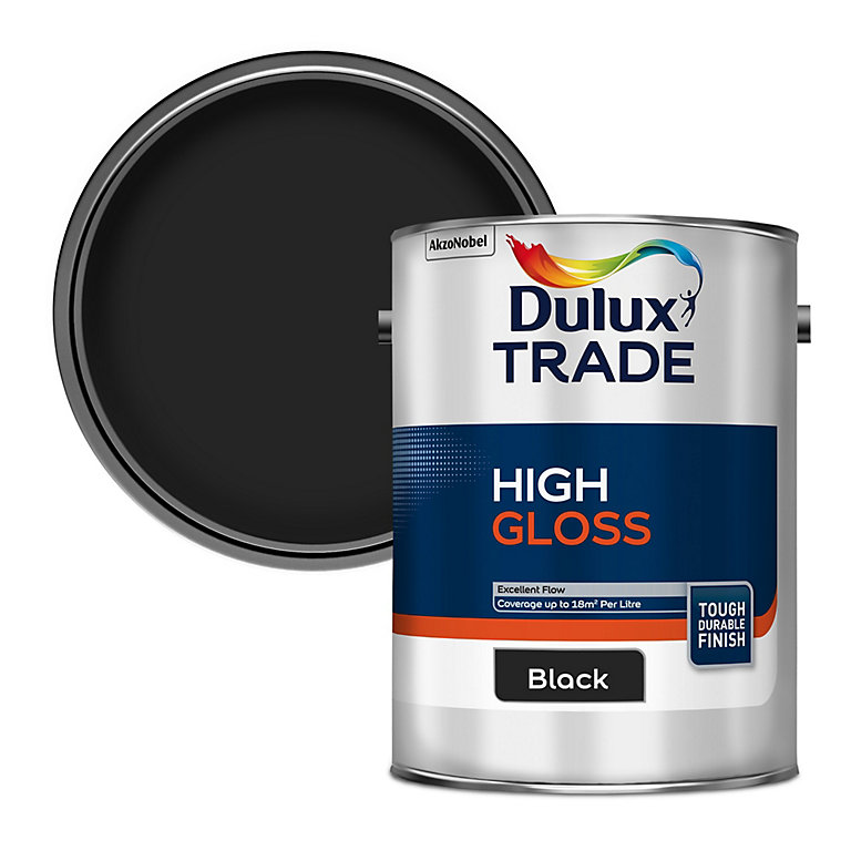 Product image for Dulux Trade Black Gloss Metal &amp; wood paint, 5L
