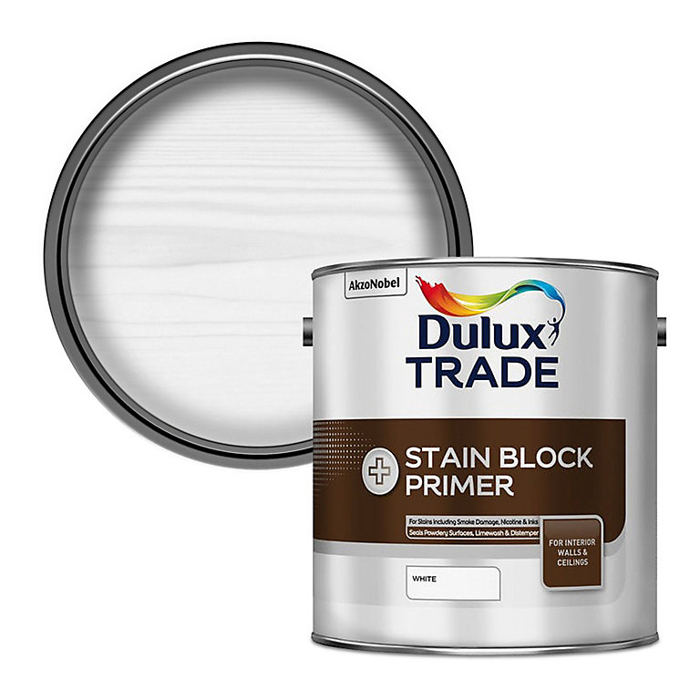 Product image for Dulux Trade Plus White Wall &amp; ceiling Matt Stain block primer, 2.5L