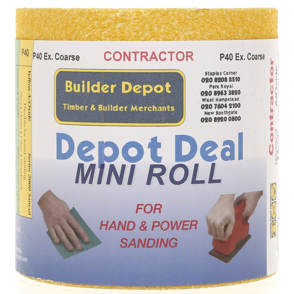 Product image for Builder Depot Contractor Yellow Ally Oxide Sandpaper P40 10m Roll