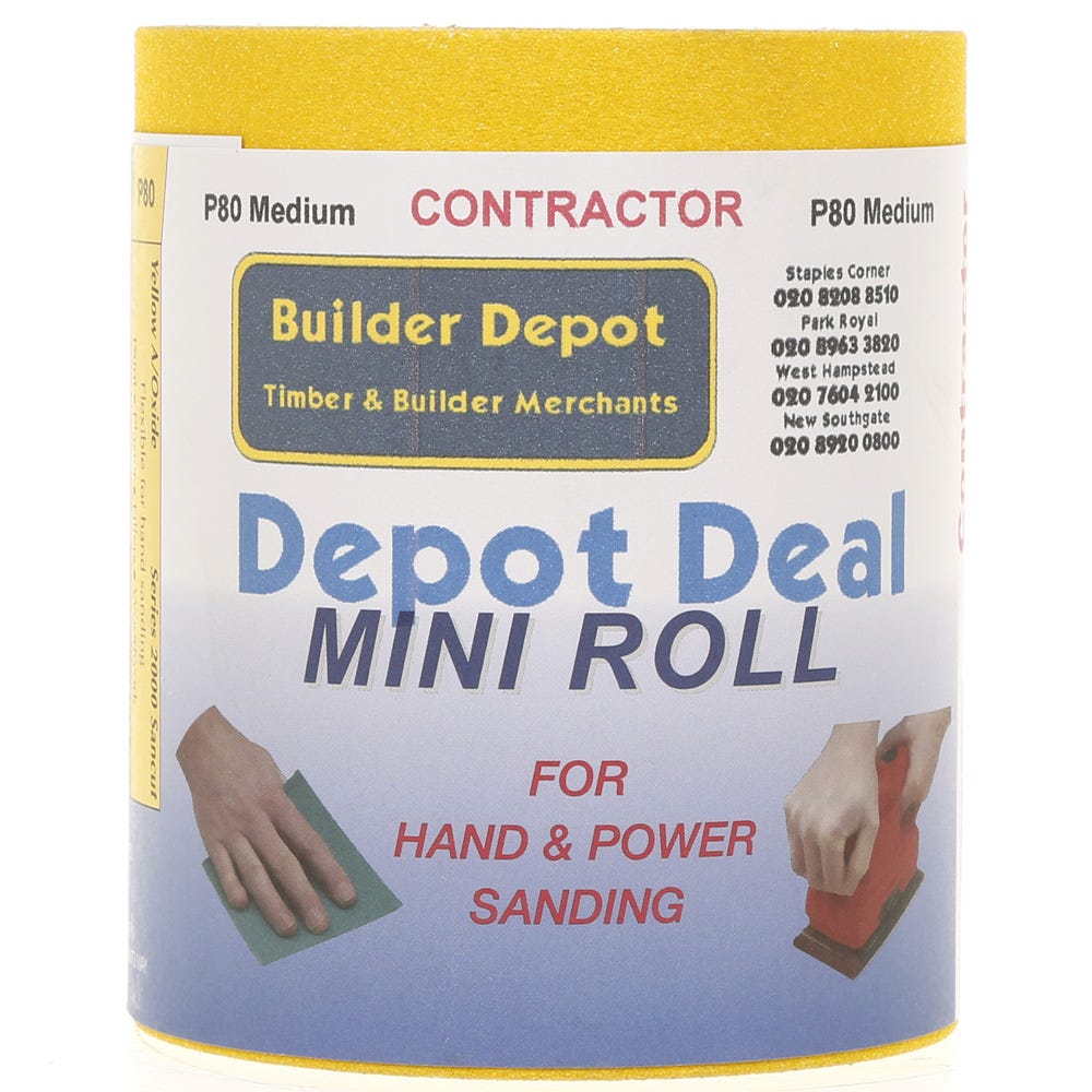 Product image for Builder Depot Contractor Yellow Ally Oxide Sandpaper P80 10m Roll