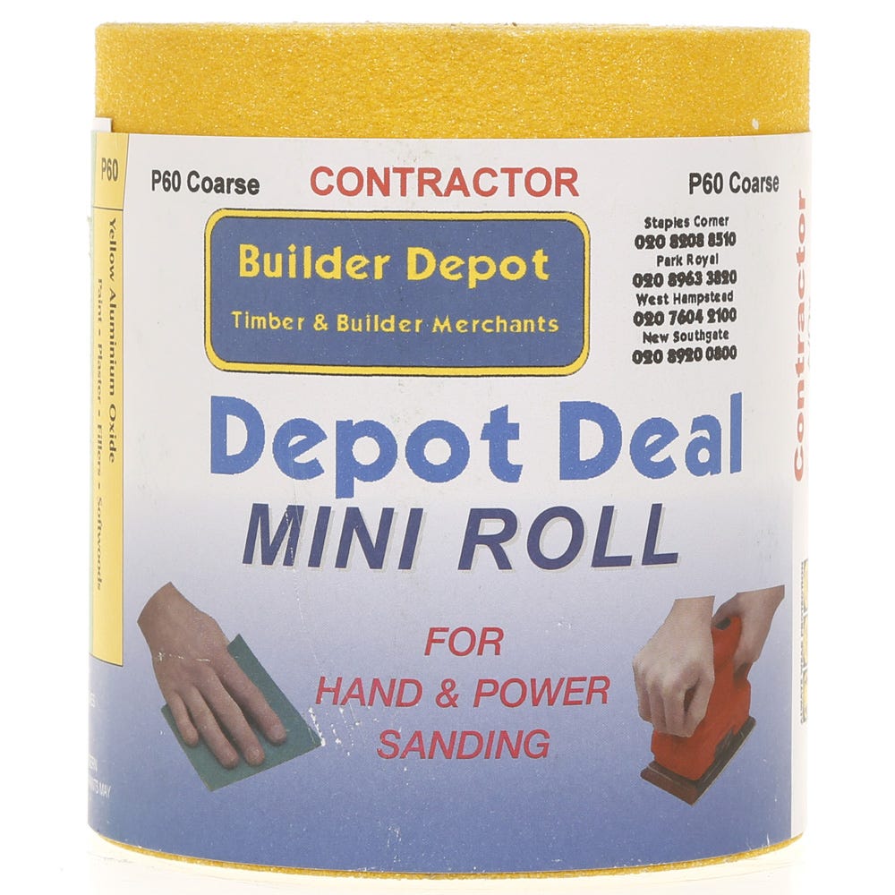 Product image for Builder Depot Contractor Yellow Ally Oxide Sandpaper P60 10m Roll