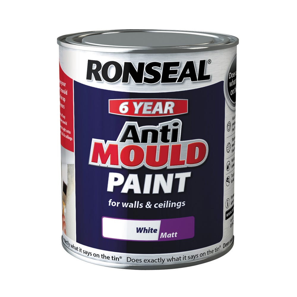 Product image for Ronseal 6 Year Anti Mould Paint Matt White 750ml
