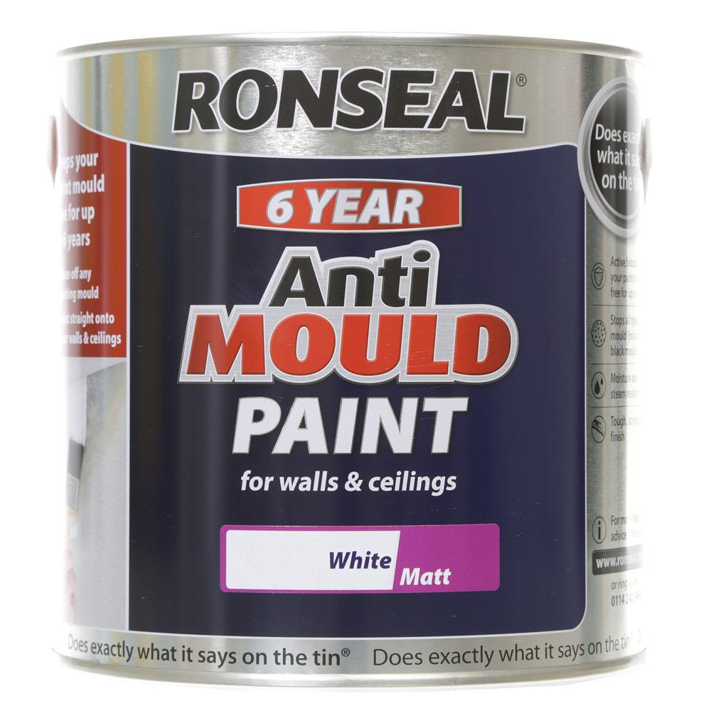 Product image for Ronseal 6 Year Anti Mould Paint Matt White 2.5L