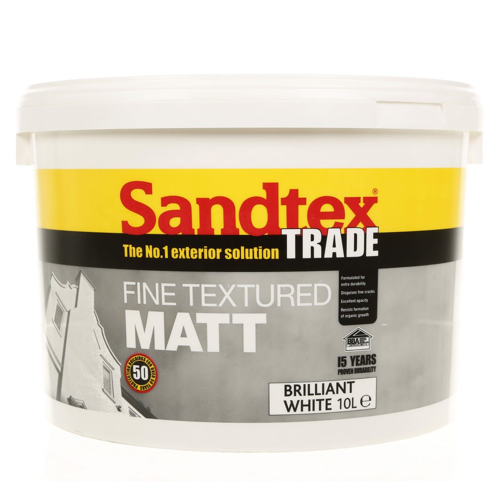 Product image for Sandtex Trade Fine Textured Matt Brilliant White 10L