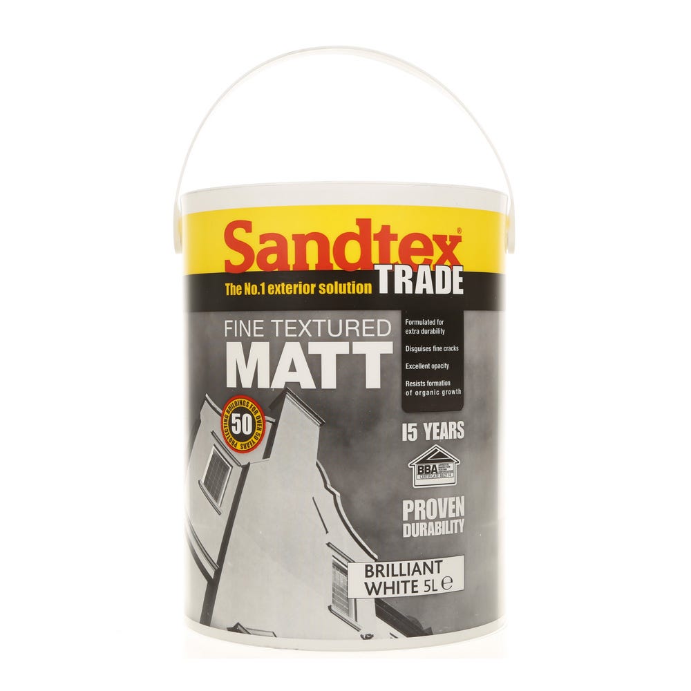 Product image for Sandtex Trade Fine Textured Matt Brilliant White 5L