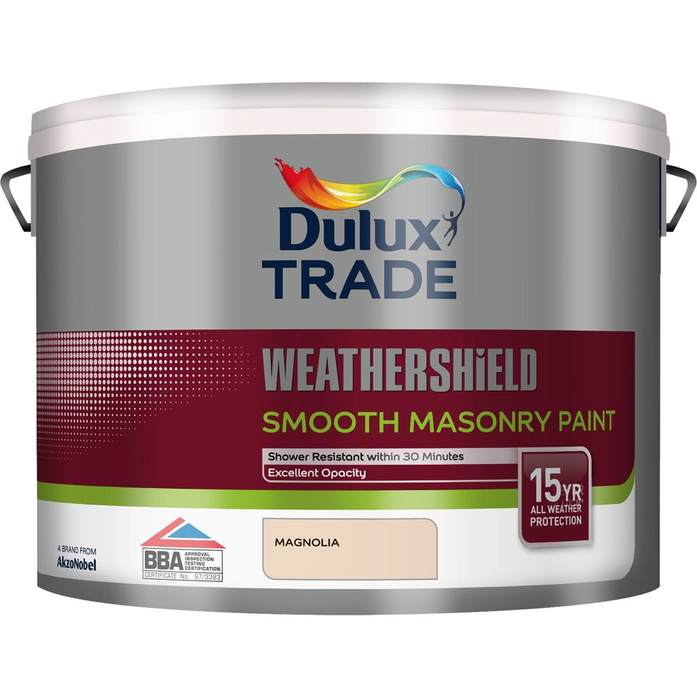 Product image for Dulux Trade Weathershield Smooth Masonry Paint Magnolia 10L