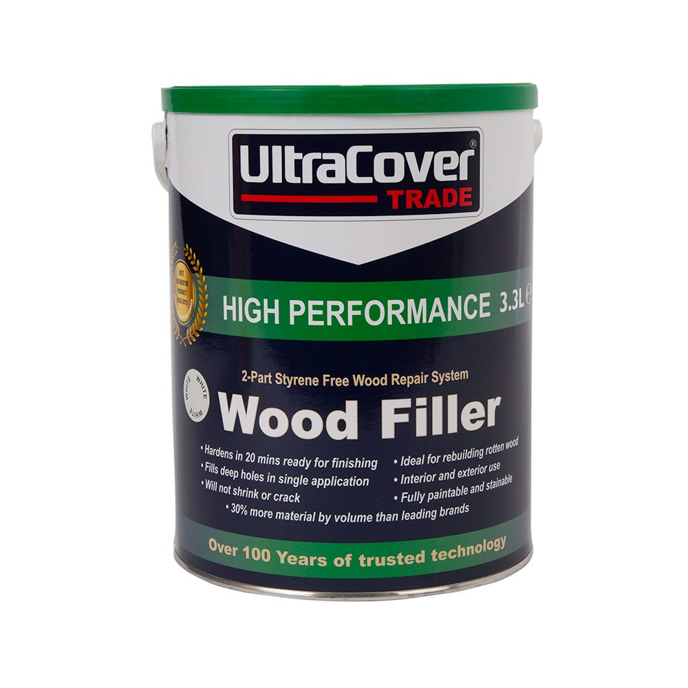 Product image for Ultracover Trade 2 Part High Performance Wood Filler White 3.3L