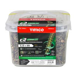 Product image for Timco C2 Strong-fix Premium Multi-purpose Double Countersunk Screws Yellow Mega Tub 5.0x50mm 1600pk