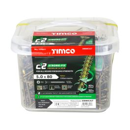 Image of Timco C2 Strong-fix Premium Multi-purpose Double Countersunk Screws Yellow Mega Tub 5.0x80mm 1000pk