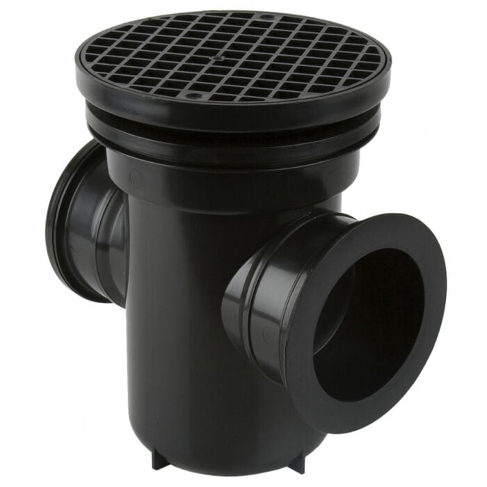 Product image for Underground Bottle Gully Back Inlet Including Round Drain Grid Black 110mm