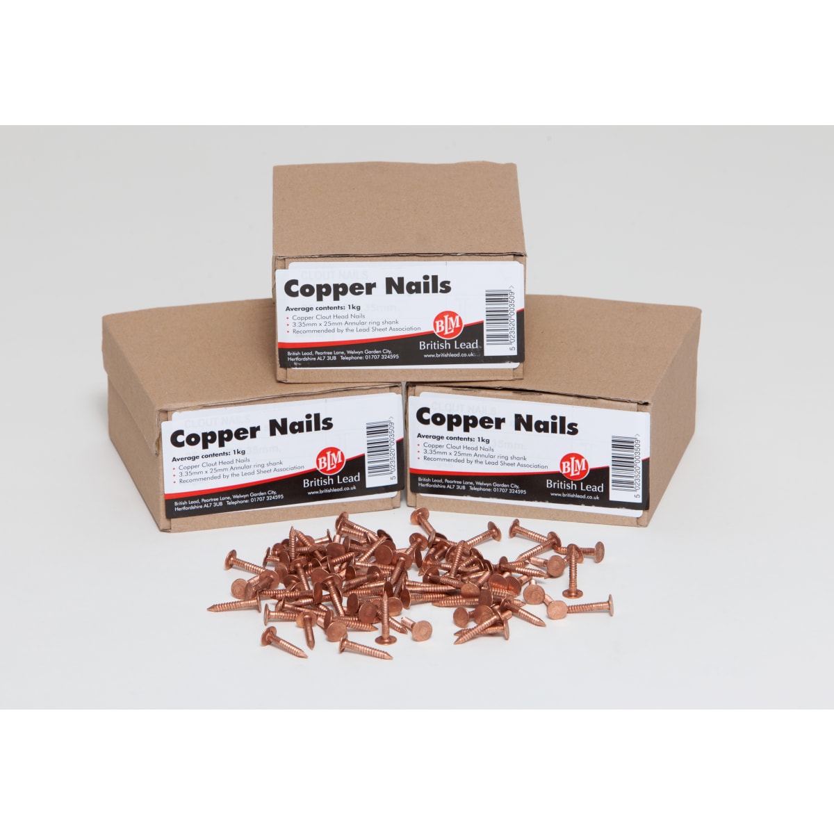Product image for BLM Copper Annular Ring Shank Clout Nails 25mm Dia 350 Pieces 1kg
