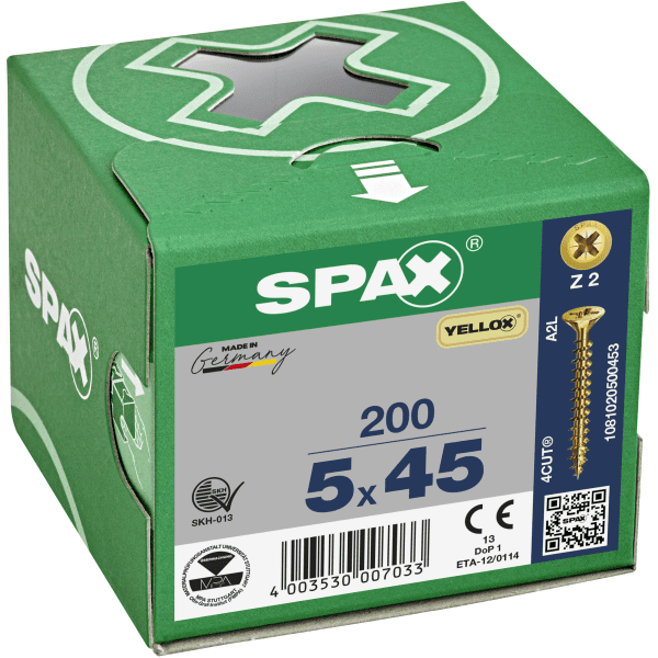 Product image for Spax Universal Use Screw - Full Thread - Yellox Coated 5.0 X 45mm