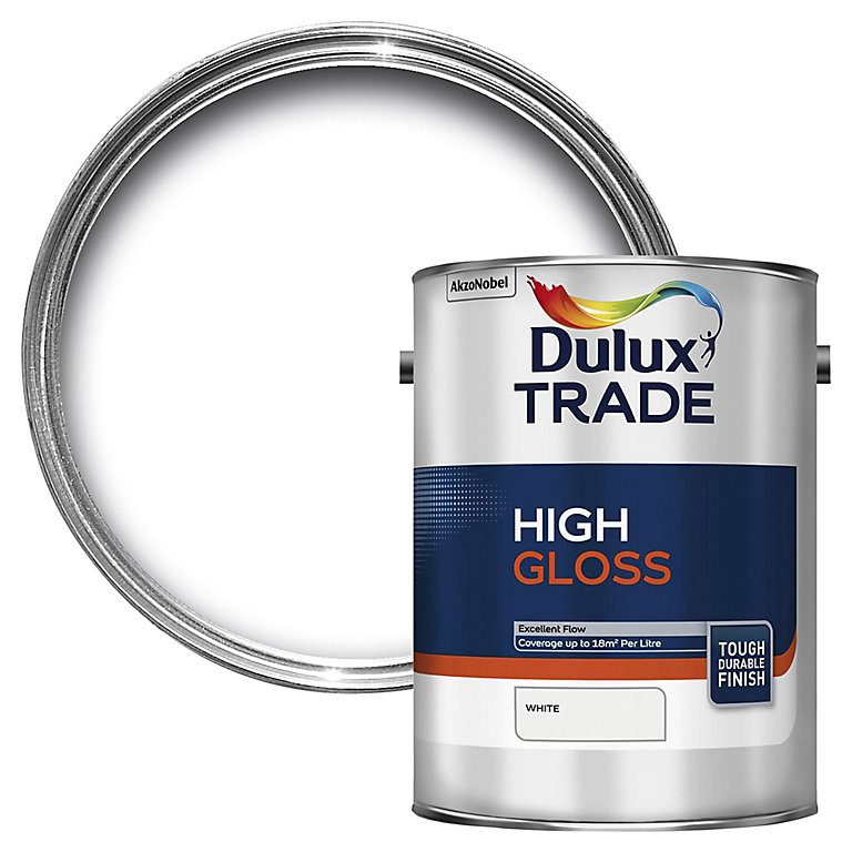 Product image for Dulux Trade White High gloss Metal & wood paint, 5L