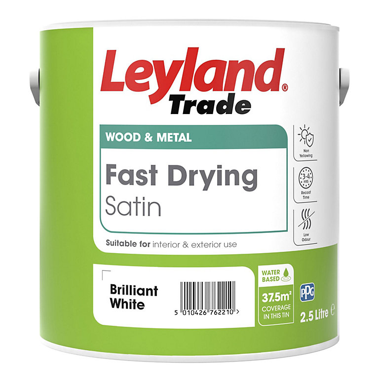 Product image for Leyland Trade Fast Dry White Satinwood Metal & wood paint, 2.5L