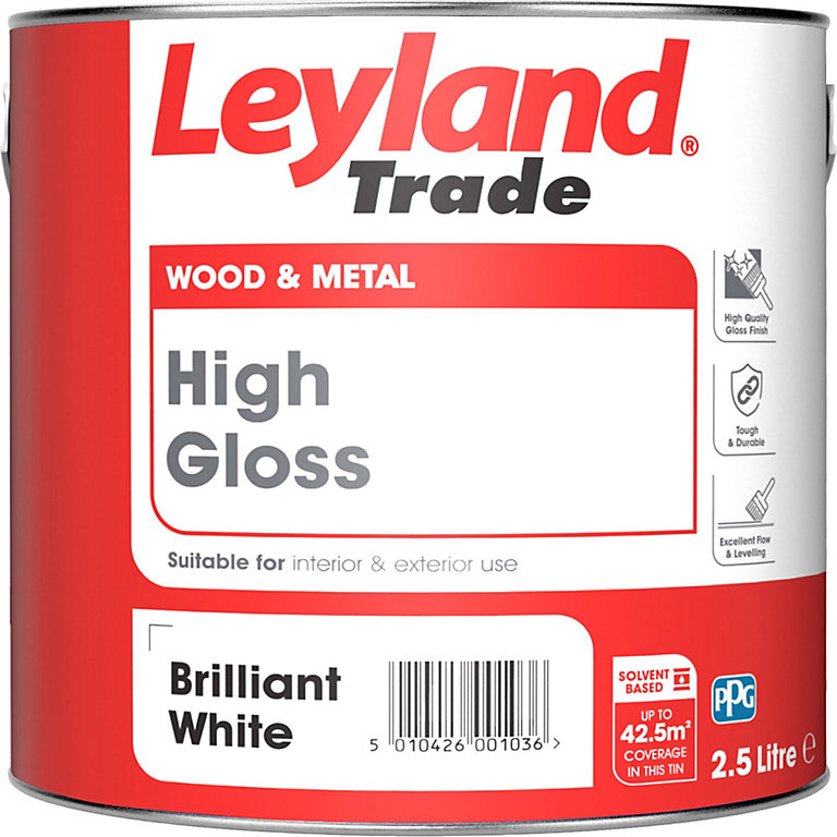 Product image for Leyland Trade Pure brilliant white Gloss Metal & wood paint, 2.5L