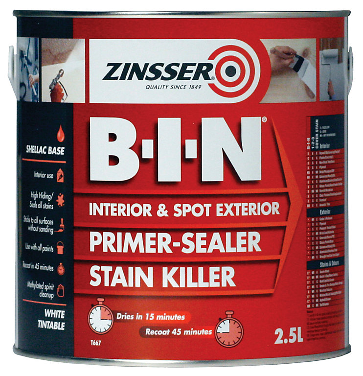 Product image for Zinsser B-I-N White Multi-surface Matt Primer, 2.5L
