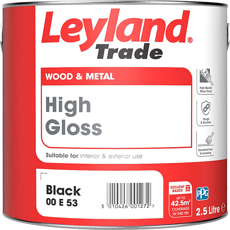 Product image for Leyland Trade Black Gloss Metal & wood paint, 2.5L