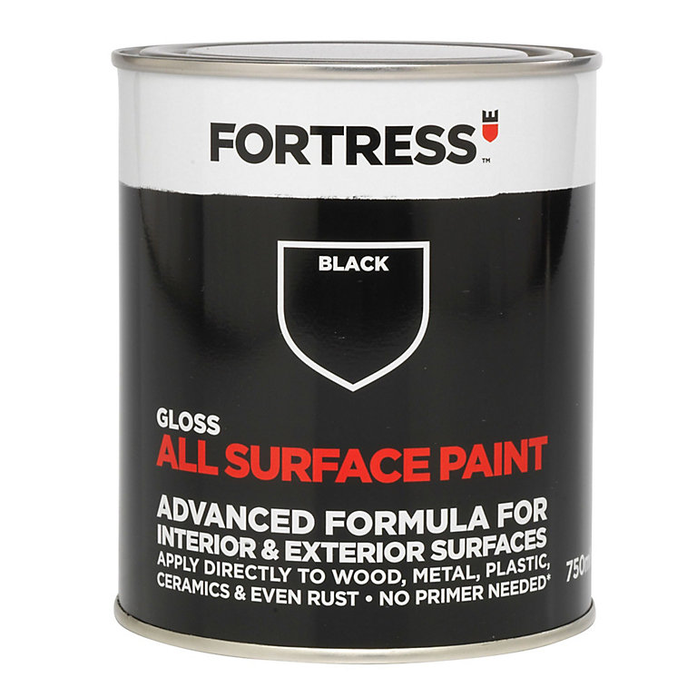 Product image for Fortress Black Gloss Multi-surface paint, 750ml
