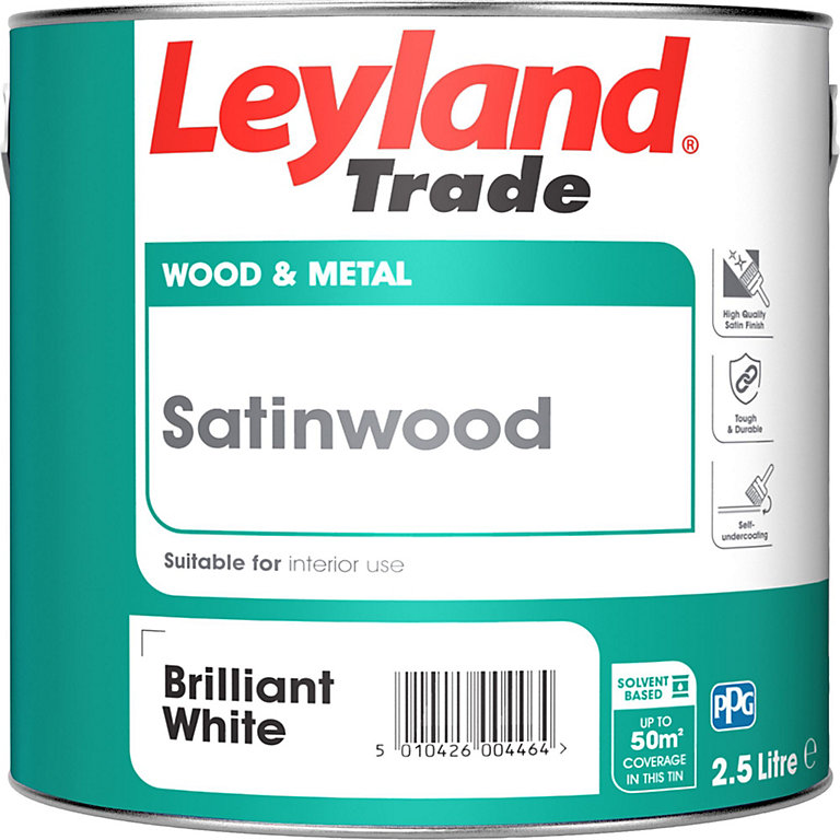 Product image for Leyland Trade White Satinwood Metal & wood paint, 2.5L