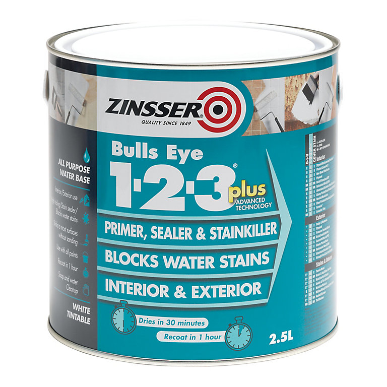 Product image for Zinsser Bulls Eye 1-2-3 White Multi-surface Primer, sealant & stain block, 2.5L