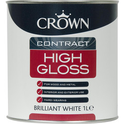Product image for Crown Contract High Gloss Paint Brilliant White 1L