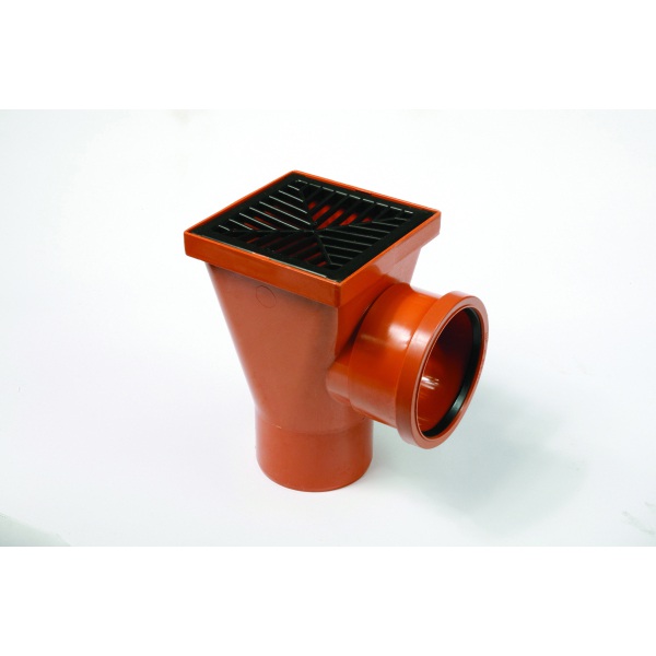 Product image for Underground Square Hopper Back Inlet Socket To Spigot & Square Drain Outlet Including Grid Black 110mm