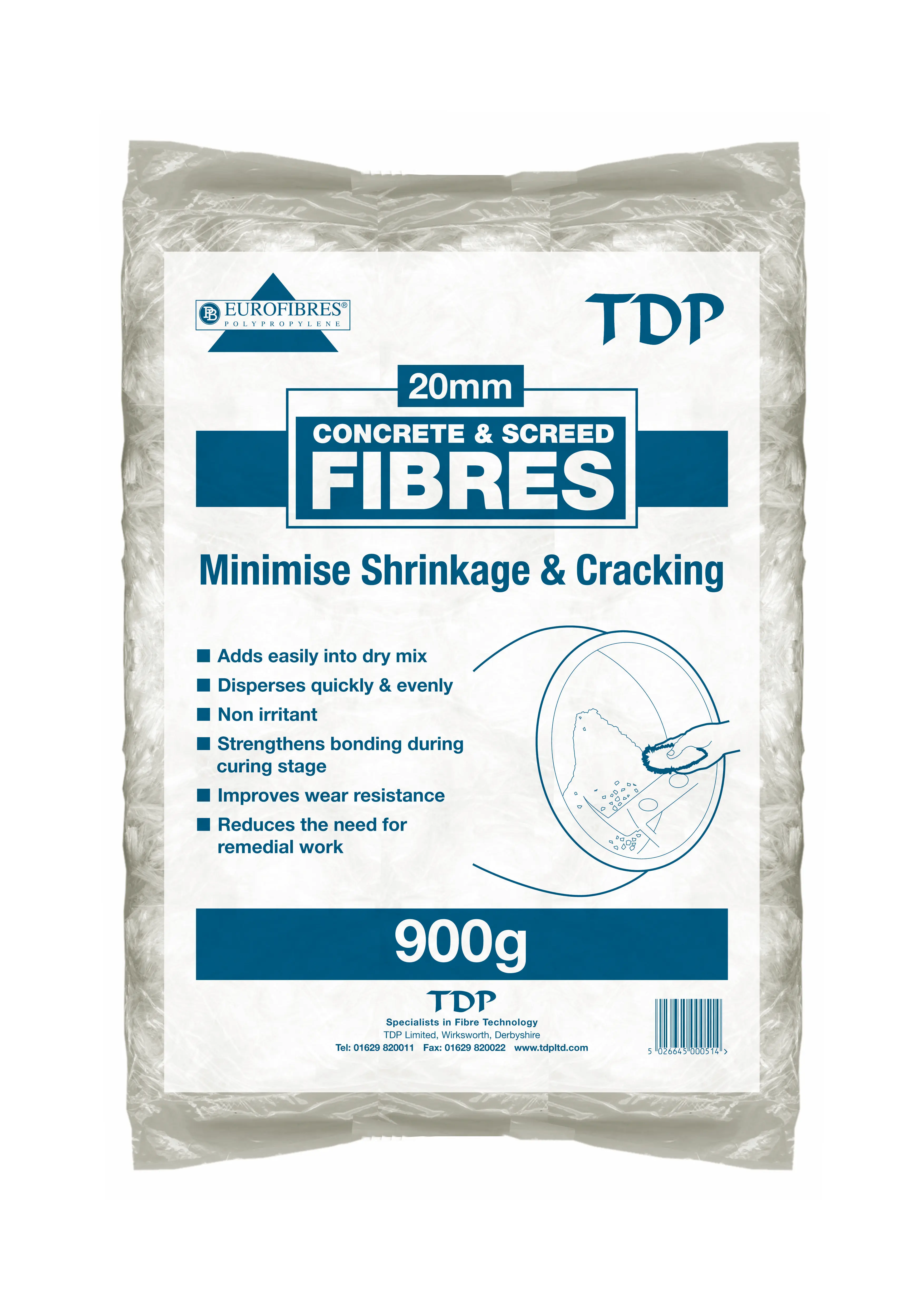 Product image for TDP 20mm Fibres for Screed and Concrete 900g