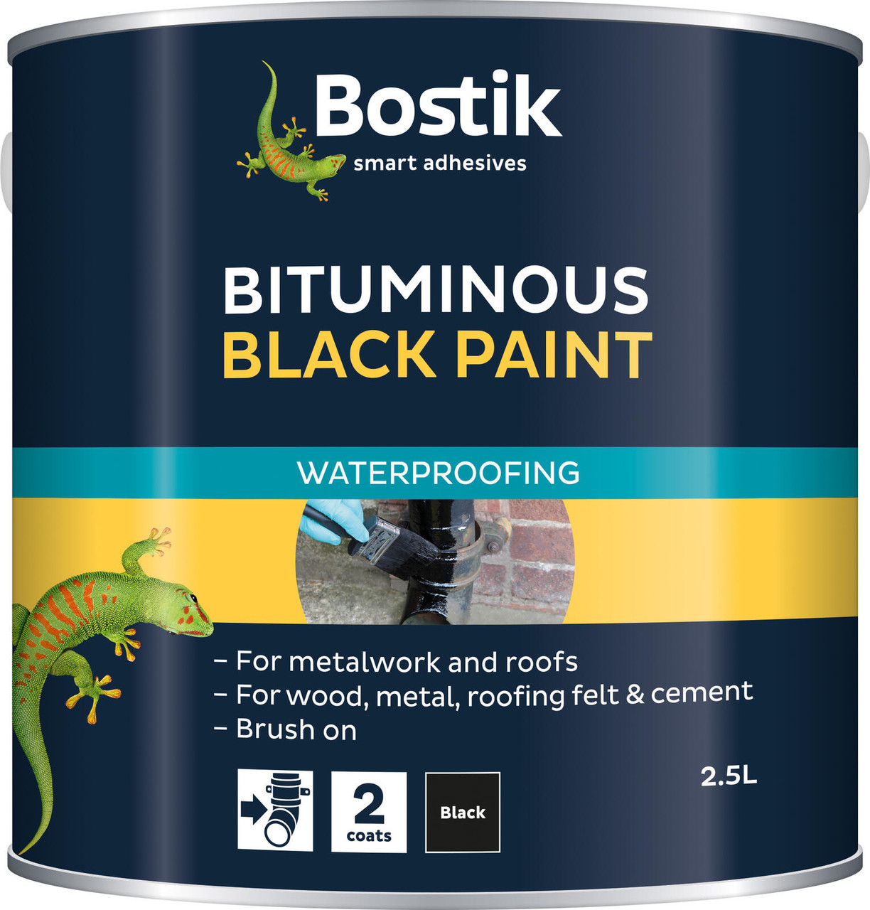 Product image for Bostik Bituminous Black Paint 2.5 Litres (30812218)
