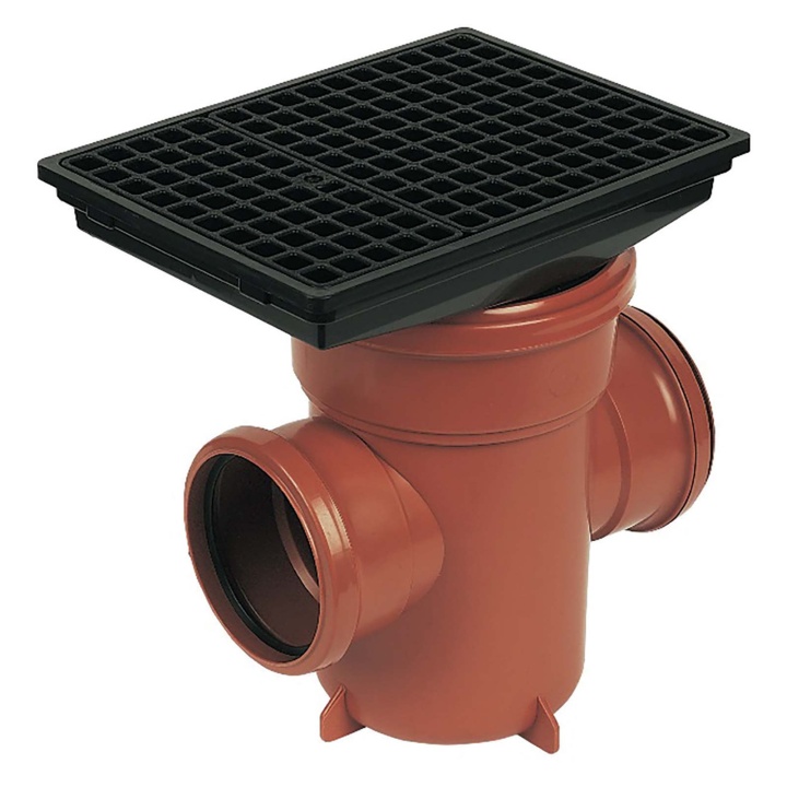 Product image for FloPlast 110mm Underground Back Inlet Gully with Rectangular Grid
