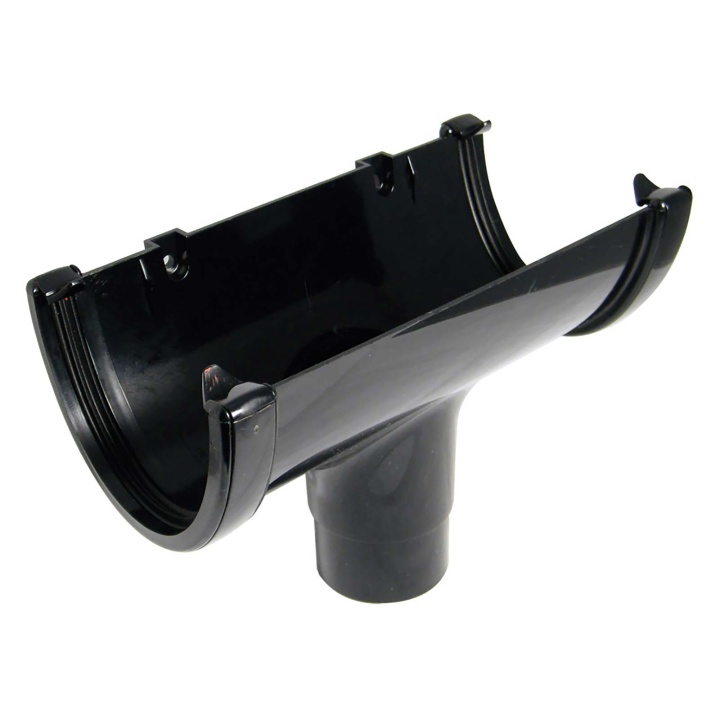 Product image for FloPlast Black Hi-Cap 115mm Half Round Gutter Running Outlet