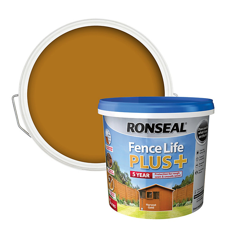 Product image for Ronseal Fence Life Plus Harvest gold Matt Exterior Wood paint, 5L Tub