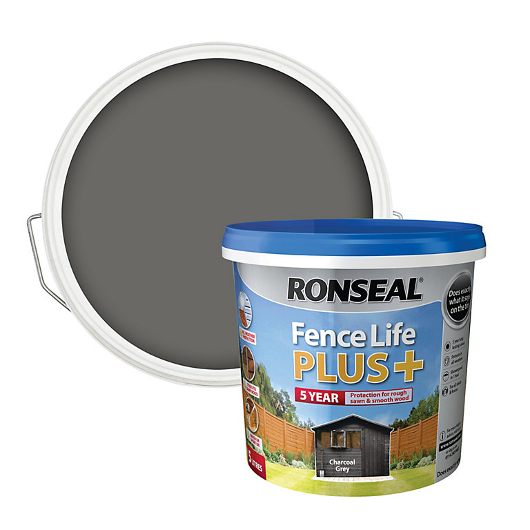Product image for Ronseal Fence Life Plus Charcoal grey Matt Exterior Wood paint, 5L Tub