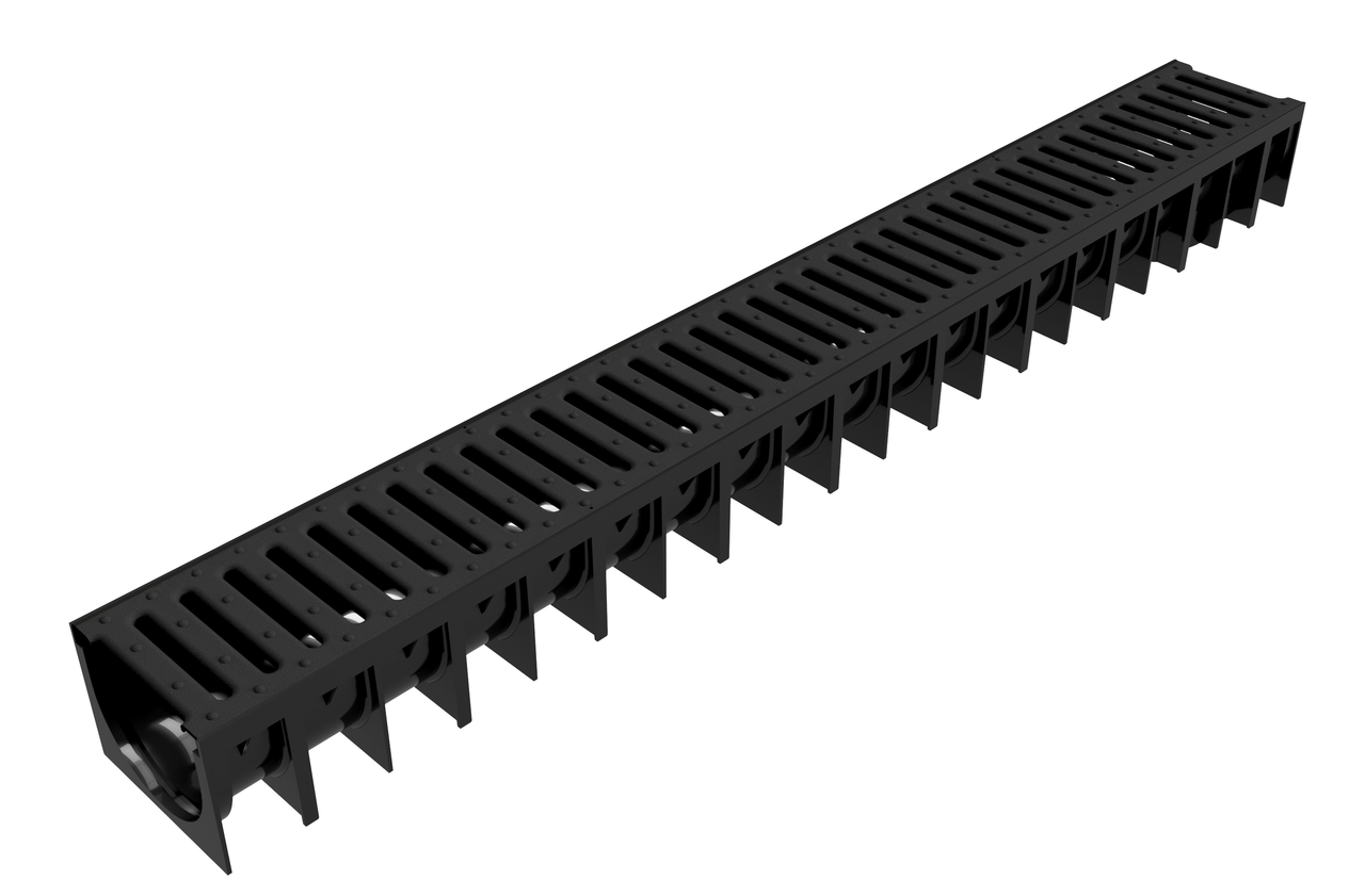 Product image for ACO HexDrain A15 Channel with Black Plastic Grating 1000 x 120 x 92mm 319704