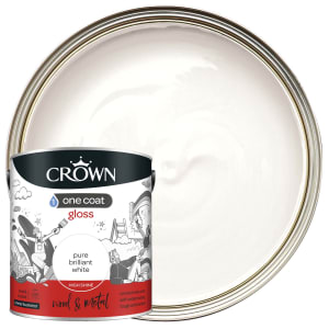 Product image for Crown One Coat Pure Brilliant White Gloss Metal & wood Paint, 2.5L