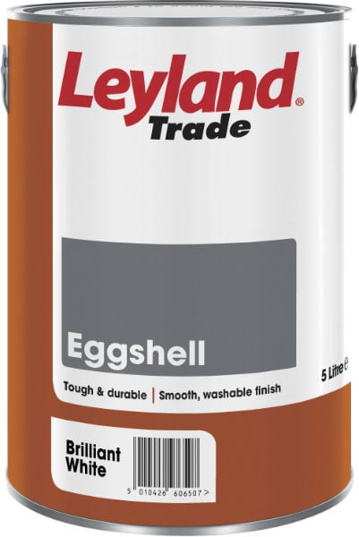 Product image for Leyland Trade Hardwearing Acrylic Eggshell Brilliant White 5ltr
