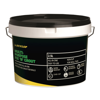 Product image for Dunlop Multi Purpose Fix &#x27;n&#x27; Grout For Tiles Brilliant White 2.5ltr